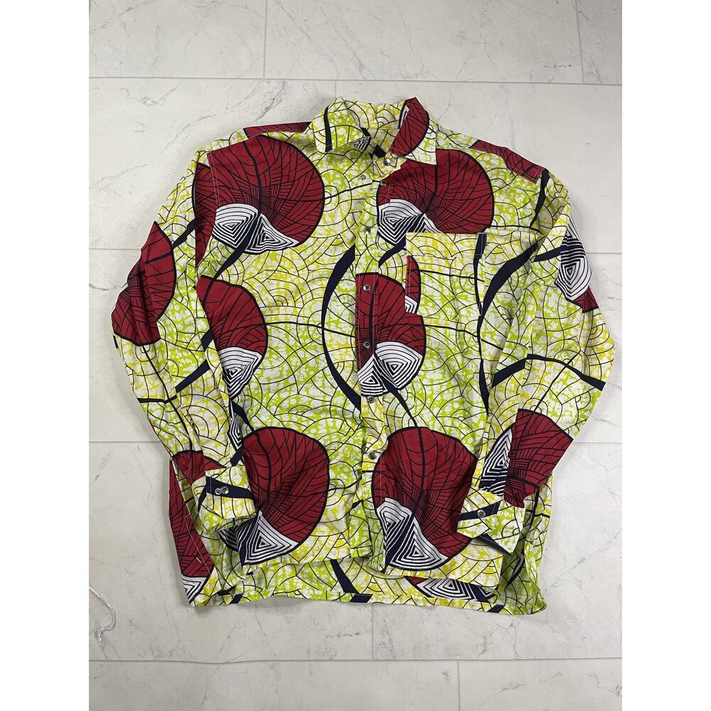 Vintage La Perle Vintage Abstract Japan Flag Button Snap Rave Disco Style Shirt